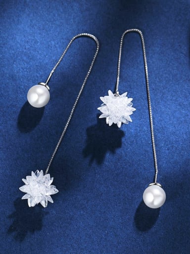 Brass Cubic Zirconia White Glass beads Minimalist Threader Earring