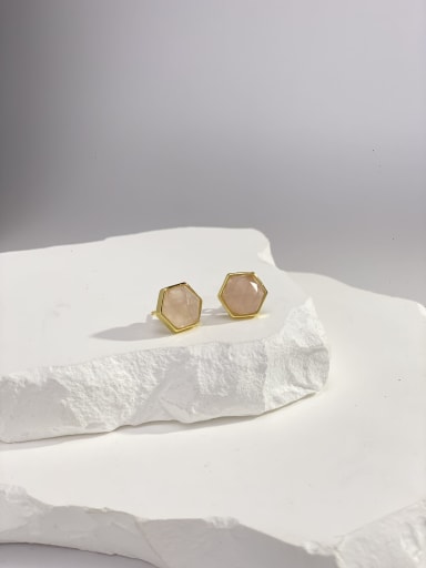 Powder crystal Brass Natural Stone Multi Color Stone Geometric Minimalist Stud Earring