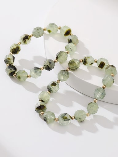 Brass Prehnite Green Stone Geometric Minimalist Handmade Beaded Bracelet
