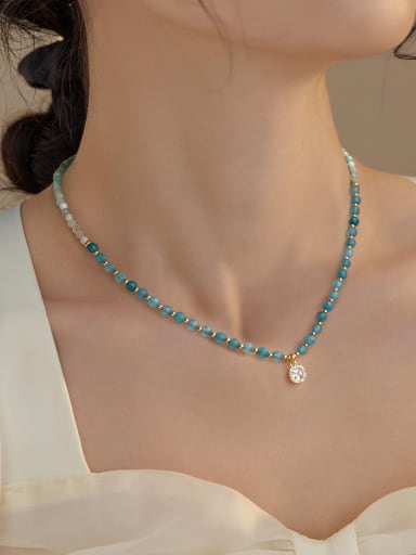 Brass Blue Stone Water Drop Minimalist Cuban Necklace