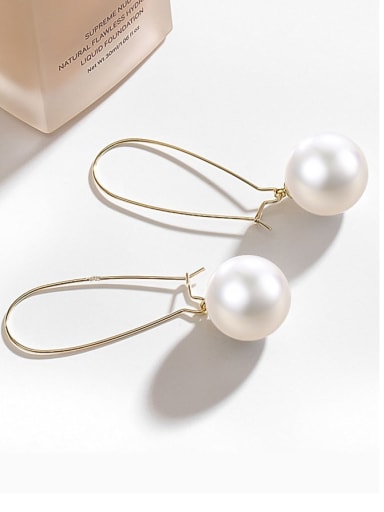 custom Brass Imitation Pearl White Ball Minimalist Hook Earring