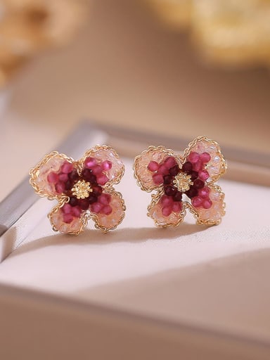 custom Alloy Synthetic Crystal Pink Flower Minimalist Stud Earring