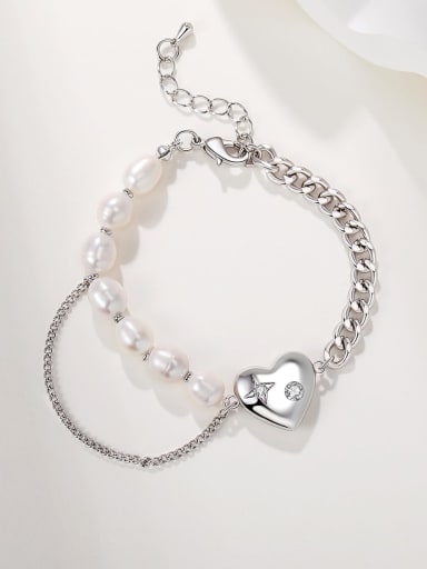 Brass Miyuki Millet Bead White Stone Heart Minimalist Handmade Beaded Bracelet