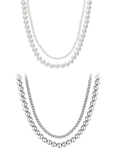 Brass Glass beads Gray Round Minimalist Beaded Necklace