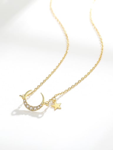 925 Sterling Silver Cubic Zirconia Gold Star Minimalist Link Necklace