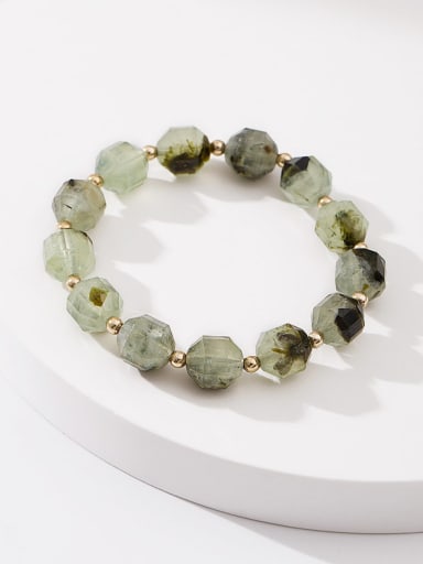 16cm Brass Prehnite Green Stone Geometric Minimalist Handmade Beaded Bracelet