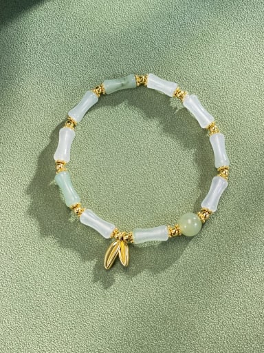 custom Brass Natural Stone Green Stone Leaf Minimalist Handmade Weave Bracelet