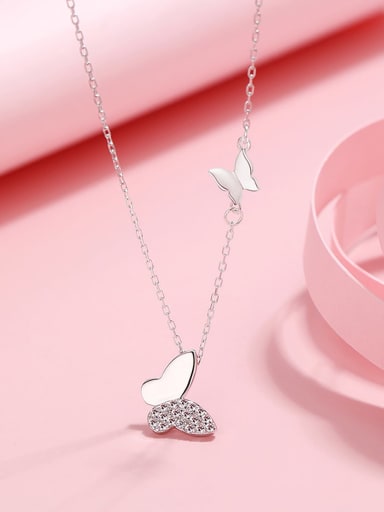 925 Sterling Silver Cubic Zirconia White Butterfly Minimalist Link Necklace