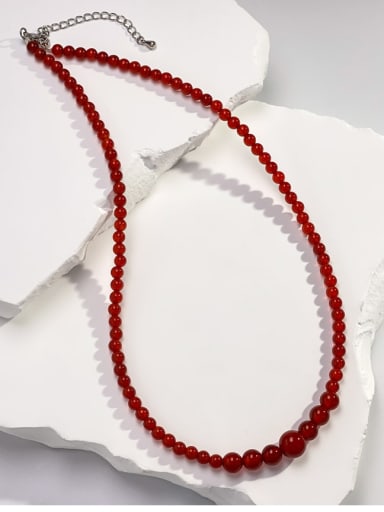 custom Brass Carnelian Red Round Minimalist Beaded Necklace