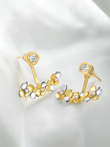 custom Brass Cubic Zirconia Gold Flower Minimalist Stud Earring