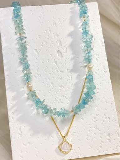 Brass Aquamarine Blue Trend Necklace