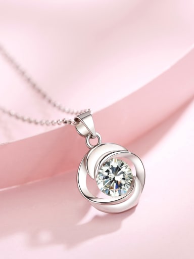 925 Sterling Silver Cubic Zirconia White Round Minimalist Link Necklace