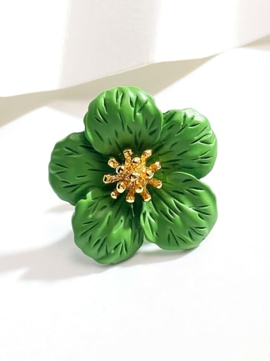 Zinc Alloy Green Enamel Flower Minimalist Pins & Brooches