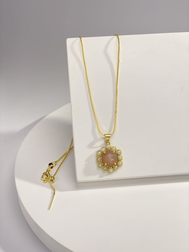 Sunstone Brass Natural Stone Multi Color Stone Flower Minimalist Cuban Necklace