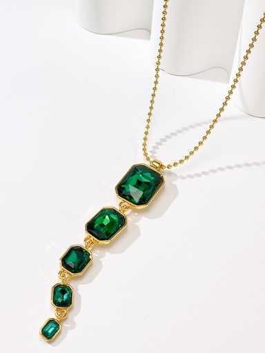 Brass Synthetic Crystal Green Stone Water Drop Minimalist Cuban Necklace