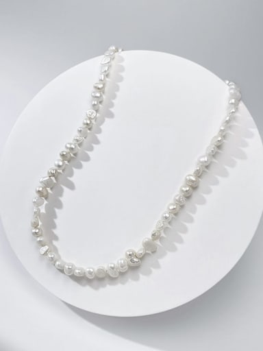 925 Sterling Silver Freshwater Pearl White Irregular Minimalist Beaded Necklace