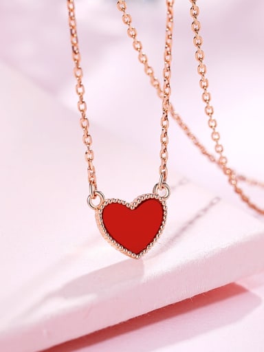 925 Sterling Silver Red Acrylic Heart Dainty Link Necklace