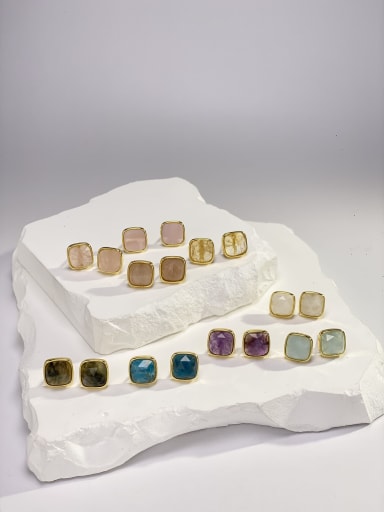 Brass Natural Stone Multi Color Stone Geometric Minimalist Stud Earring