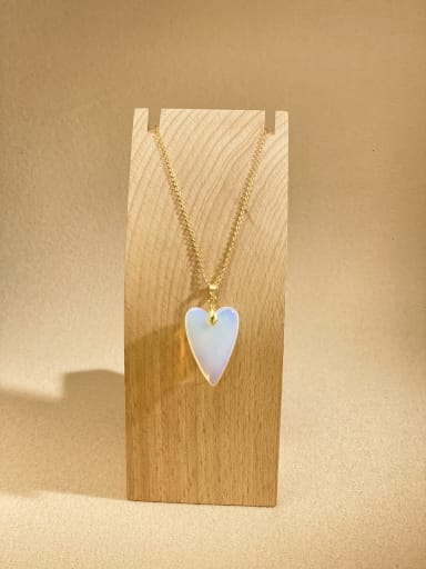 Opal  Brass Heart Minimalist Link Necklace