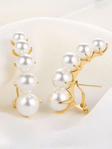 Brass Imitation Pearl White Minimalist Huggie Earring