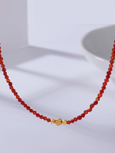 925 Sterling Silver Carnelian Gold Ball Minimalist Beaded Necklace