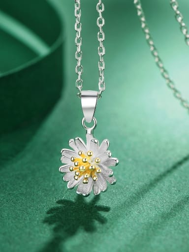 925 Sterling Silver White Flower Minimalist Link Necklace