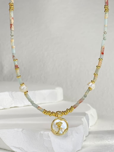 Brass Miyuki Millet Bead Multi Color Stone Flower Minimalist Beaded Necklace
