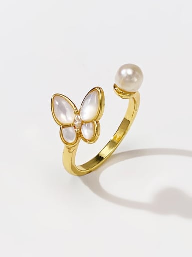 Brass Miyuki Millet Bead White Butterfly Minimalist Band Ring