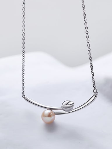 925 Sterling Silver Freshwater Pearl White Flower Minimalist Link Necklace