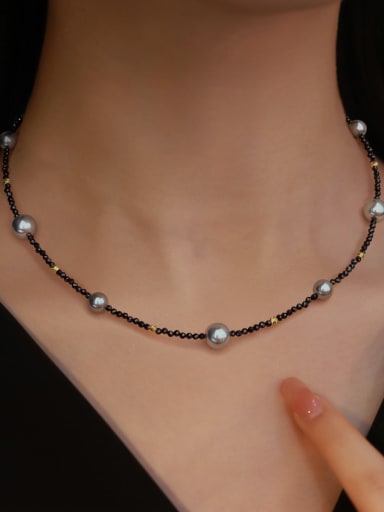 Brass Miyuki Millet Bead Black Water Drop Minimalist Beaded Necklace