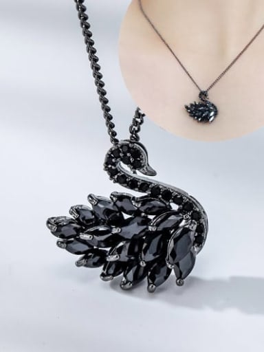 Brass Cubic Zirconia Black Stone Swan Minimalist Cuban Necklace