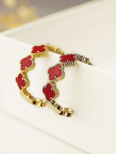 Red Brass Black Acrylic Clover Minimalist Stud Earring