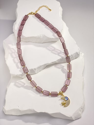 Brass Glass Stone Purple Stone Geometric Dainty Bib Necklace