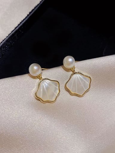 Brass Shell White Triangle Minimalist Stud Earring