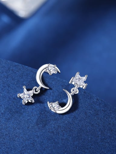 custom 925 Sterling Silver Cubic Zirconia White Star Minimalist Stud Earring