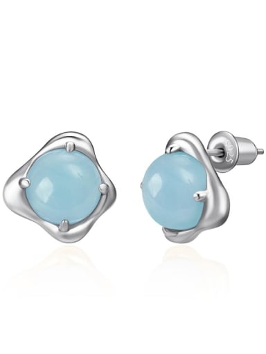 925 Sterling Silver Aquamarine Blue Irregular Minimalist Stud Earring