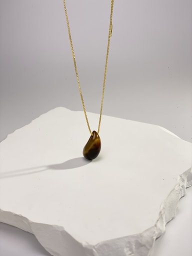 Yellow Tiger Eye Brass Natural Stone Multi Color Stone Water Drop Minimalist Locket Necklace