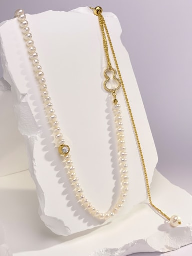 Brass Freshwater Pearl Gold Pear Shaped Minimalist Tassel Necklace