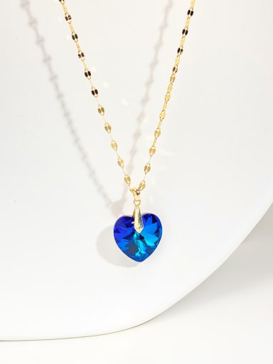 925 Sterling Silver Austrian Zirconia Blue Heart Minimalist Link Necklace