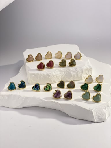 Brass Natural Stone Multi Color Stone Heart Minimalist Stud Earring