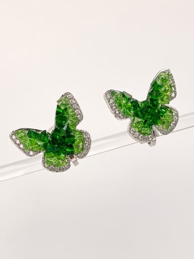 Brass Synthetic Crystal Green Butterfly Dainty Cluster Earring