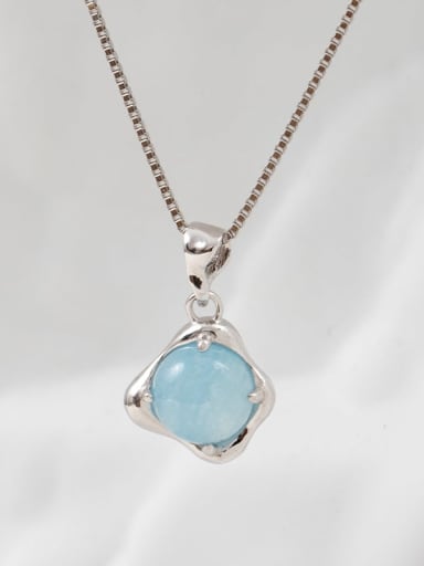 925 Sterling Silver Aquamarine Blue Irregular Minimalist Link Necklace