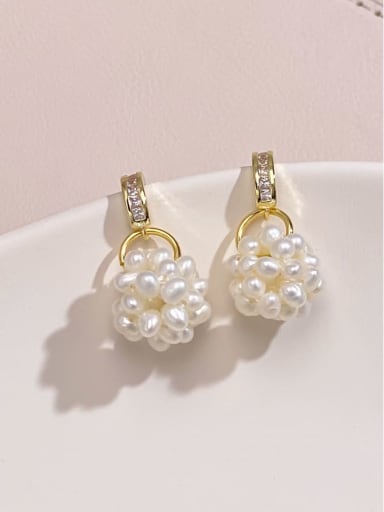 Brass Freshwater Pearl White Ball Minimalist Drop Earring