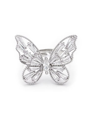 Brass Cubic Zirconia White Butterfly Minimalist Band Ring