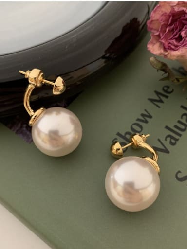 Brass Imitation Pearl Pink Ball Minimalist Stud Earring