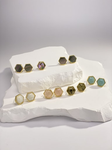 custom Brass Natural Stone Multi Color Stone Geometric Minimalist Stud Earring