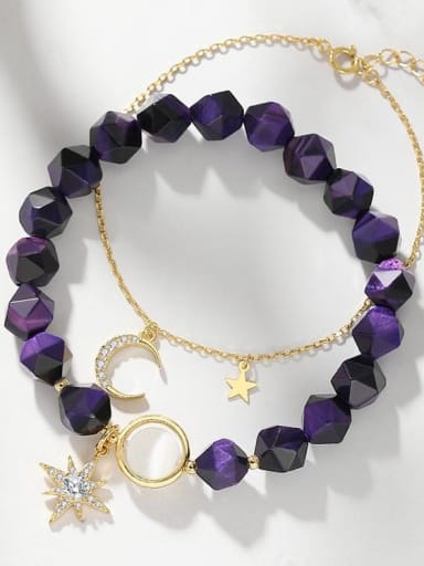 Purple 925 Sterling Silver Tiger Eye Star Artisan Handmade Beaded Bracelet