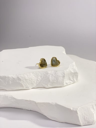 Brass Natural Stone Multi Color Stone Heart Minimalist Stud Earring