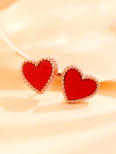 925 Sterling Silver Red Acrylic Heart Minimalist Stud Earring