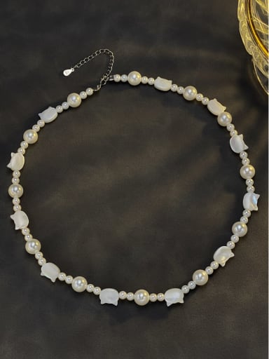 925 Sterling Silver Shell White Glass beads Animal Dainty Beaded Necklace